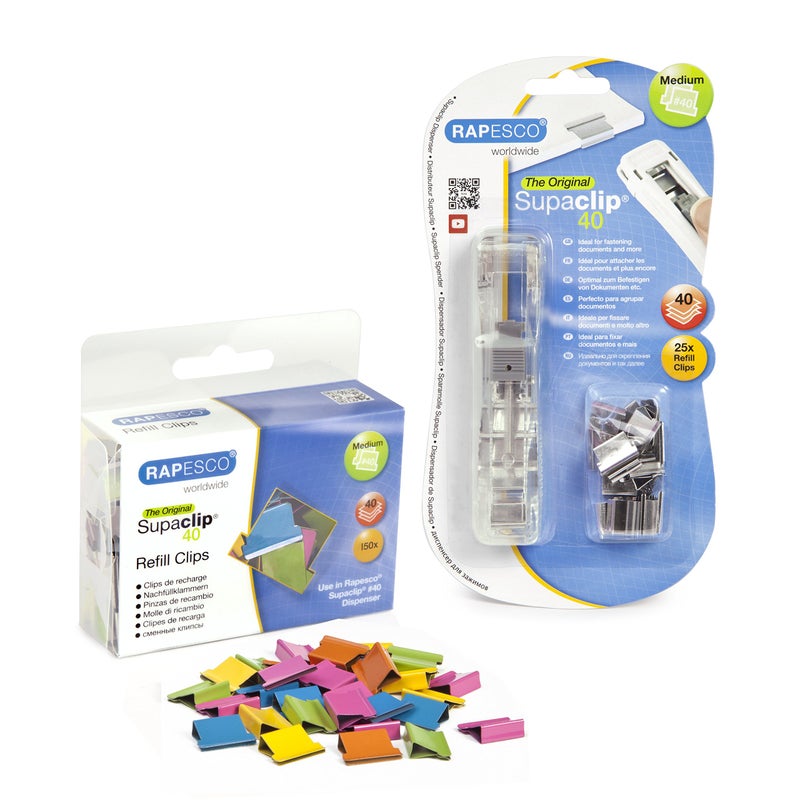 Rapesco Supaclip #40 & 150 Multicoloured Refills (1299) - Image 1